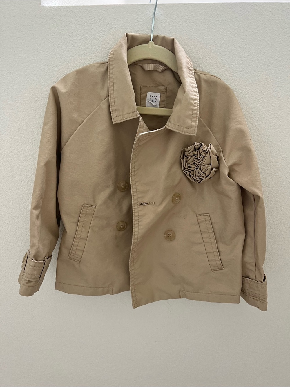 GAP Kids Tan Pea Coat with Flower Accent